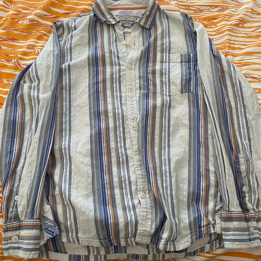 FatFace Long Sleeve Button-Up Shirt - Vertical Stripes - "Men's" Small